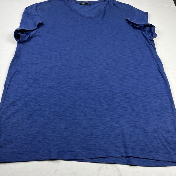 Vince Mens V-Neck Cotton T-Shirt Blue Plain Short Sleeve Top Basic Tee XL FLAW - Picture 2 of 11